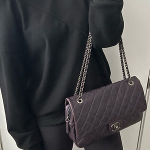 Chanel Classic Caviar Signature Quilted Leather Jumbo Dark Regal Purple Flap Bag